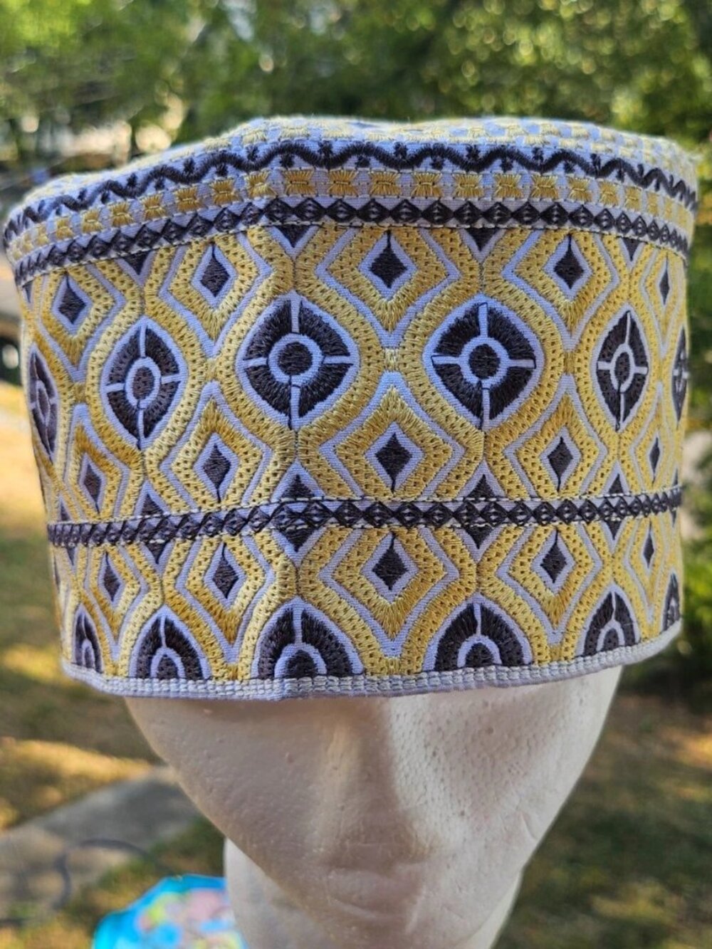 Embroidered Kufi Hat Prayer Cap Topi Islamic Hat Men Omani Traditional Size 58CM